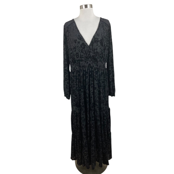 Knox Rose Black Maxi Dress XL Velvet Burnout Witchy Whimsigoth Boho V Neck - Picture 1 of 4